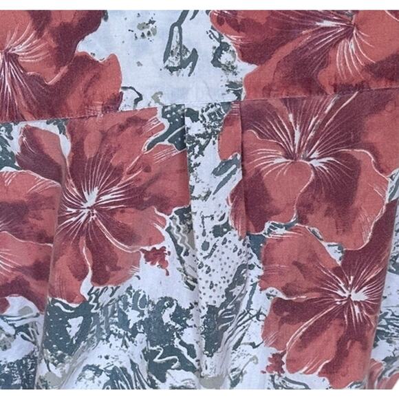 Hawaiian Shirt Tropical Button Down Crop Top One Size Oversized Hibiscus Unique - Picture 2 of 6